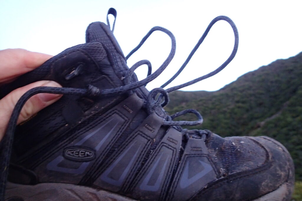 Frozen shoe laces hiking boots
