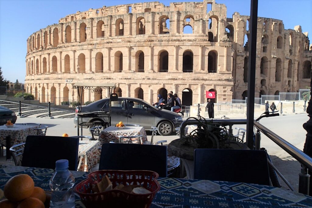 Cafe overlooking Roman ruins Tunisia